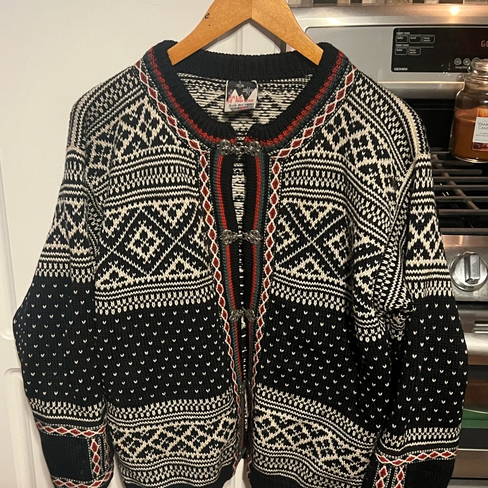 Dale of Norway Vintage Wool Black and White Patterned Cardigan